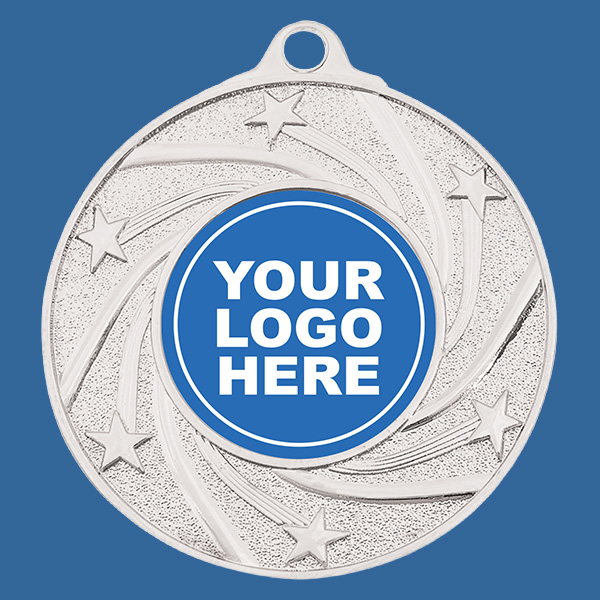 ME140St Shiny Stars Series Bright Silver Medal 50mm - 3mm Thick