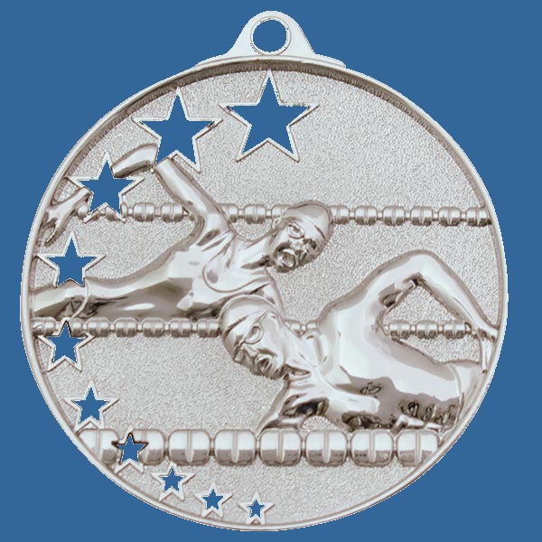 MH902St Bright Star Series Swim Medal Antique Silver