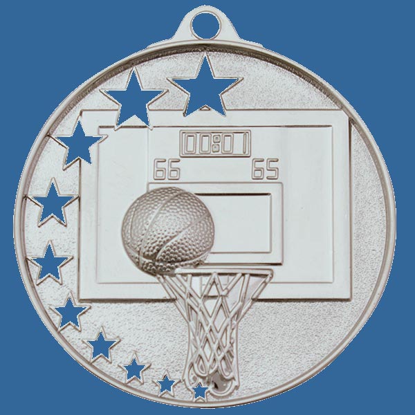 MH907St Bright Star Series Basketball Medal Antique Silver