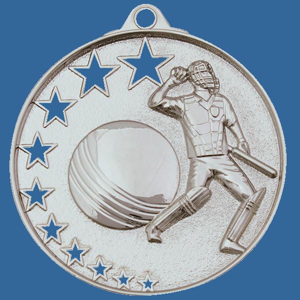 MH910St Bright Star Series Cricket Medal Antique Silver