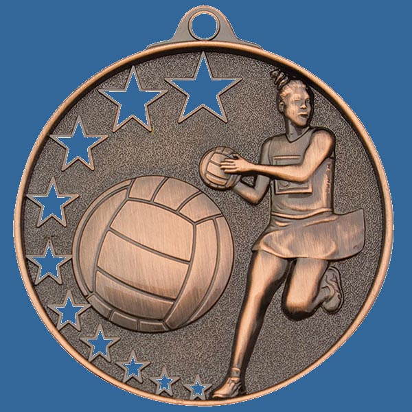 MH911Bt Bright Star Series Netball Medal Antique Bronze