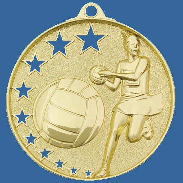 MH911Gt Bright Star Series Netball Medal Antique Gold