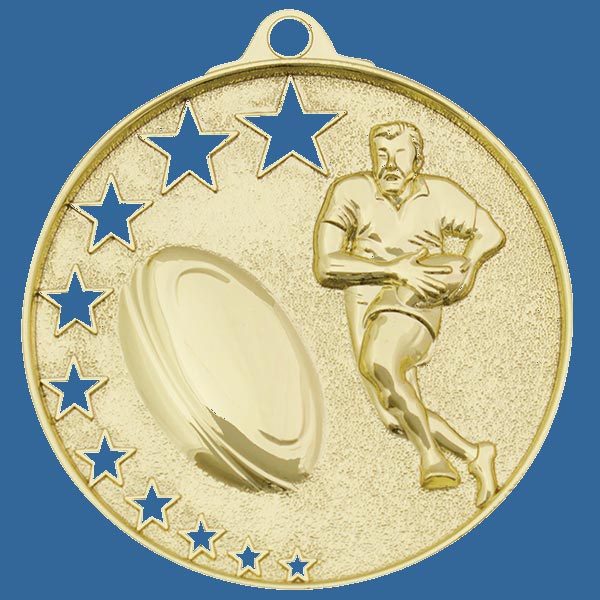 MH913Gt Bright Star Series Rugby Medal Antique Gold