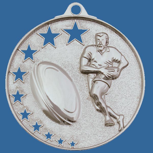 MH913St Bright Star Series Rugby Medal Antique Silver