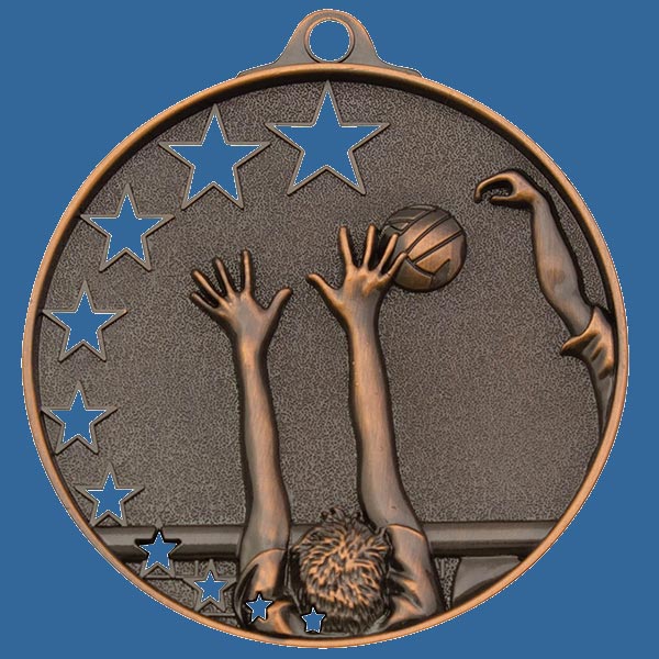 MH915Bt Bright Star Series Volleyball Medal Antique Bronze