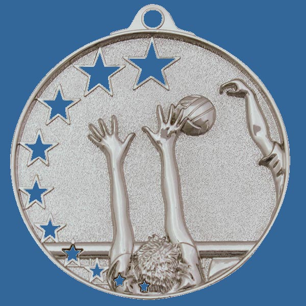 MH915St Bright Star Series Volleyball Medal Antique Silver