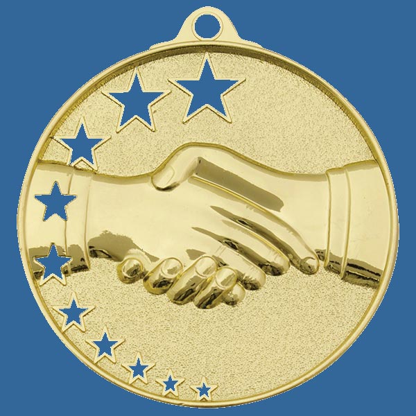 MH927Gt Bright Star Series Handshake Medal Antique Gold