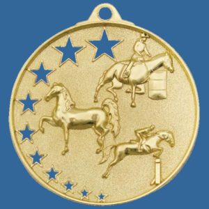 MH935Gt Bright Star Series Horse Medal Antique Gold