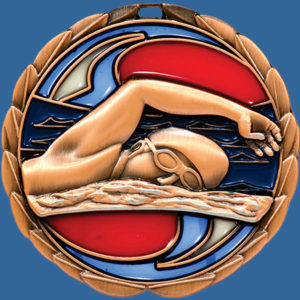 MS902Bt Stained Glass Swimming Medal Antique Bronze