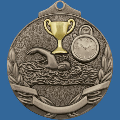 MT902St Two Tone Series Swimming Medal Antique Silver