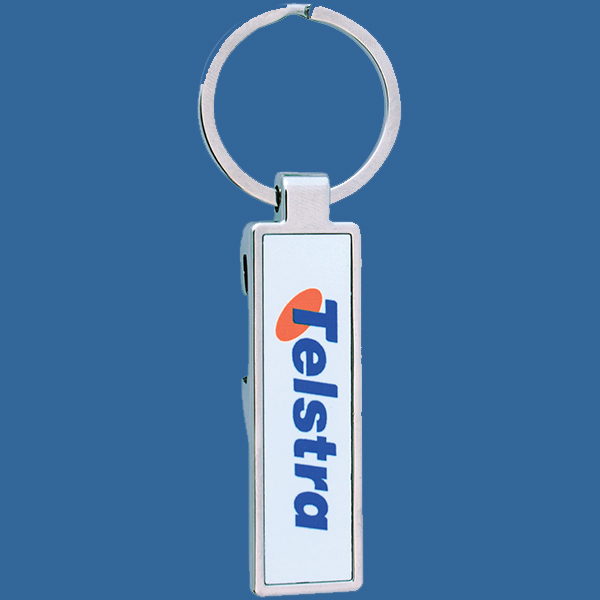 SK05t Keyring Bottle Opener Silver Metal with Printed Plate