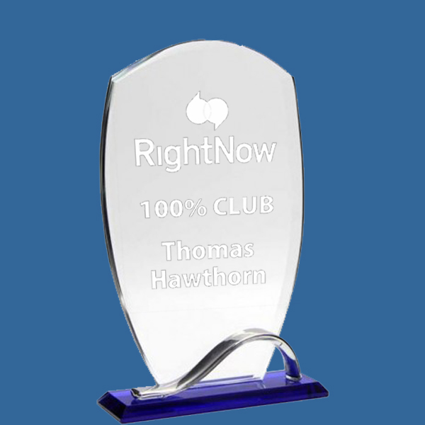 CC600_a Clear Glass Trophy with Blue Base & Chrome Trim