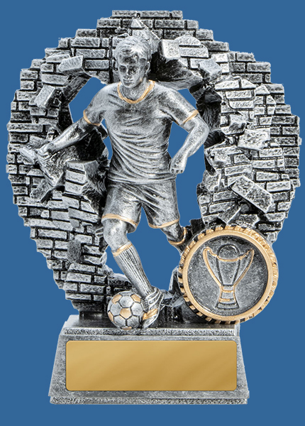1010-9M_e Crash Through Series Soccer Male Resin Trophy