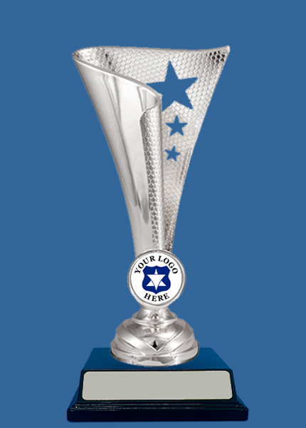 L#1117Se+BK Plastic Trophy Cup Silver with Black Base, 25mm Custom Insert