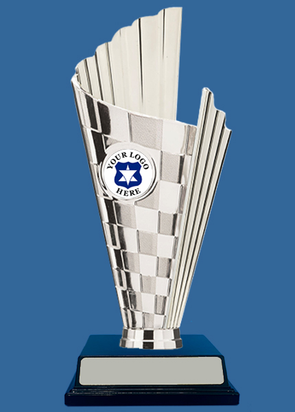 L#269Se+BK Plastic Trophy Cup Silver with Black Base, 25mm Custom Insert
