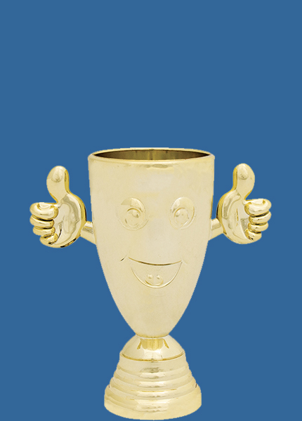 6300t Gold Plastic Happy Cup Achievement Trophy Figurine - 10.5cm