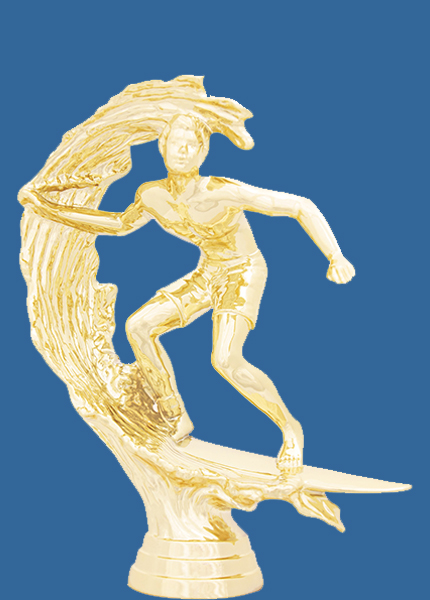 8257t Gold Plastic Surfing Trophy Figurine - 14cm