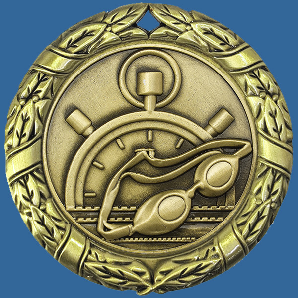 MW70+MM02Gt Wreath Medal with Antique Gold Swimming Insert - 70mm
