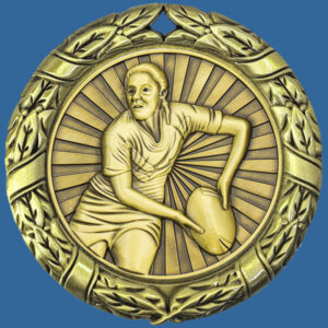 MW70+MM16Gt Wreath Medal with Antique Gold Rugby Female Insert - 70mm