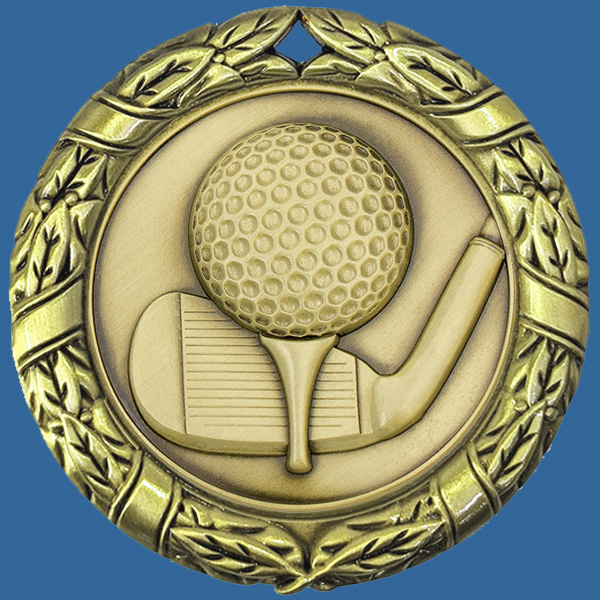 MW70+MM17Gt Wreath Medal with Antique Gold Golf Insert - 70mm