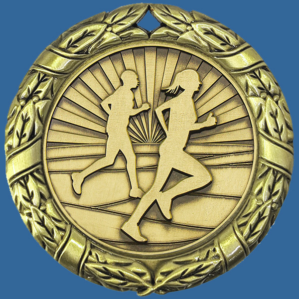 MW70+MM25Gt Wreath Medal with Antique Gold Cross Country Insert - 70mm