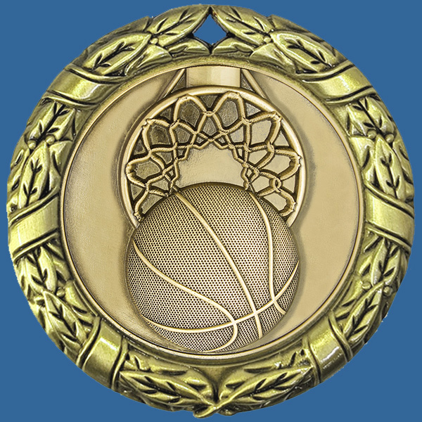 MW70+MM34Gt Wreath Medal with Antique Gold Basketball Insert - 70mm