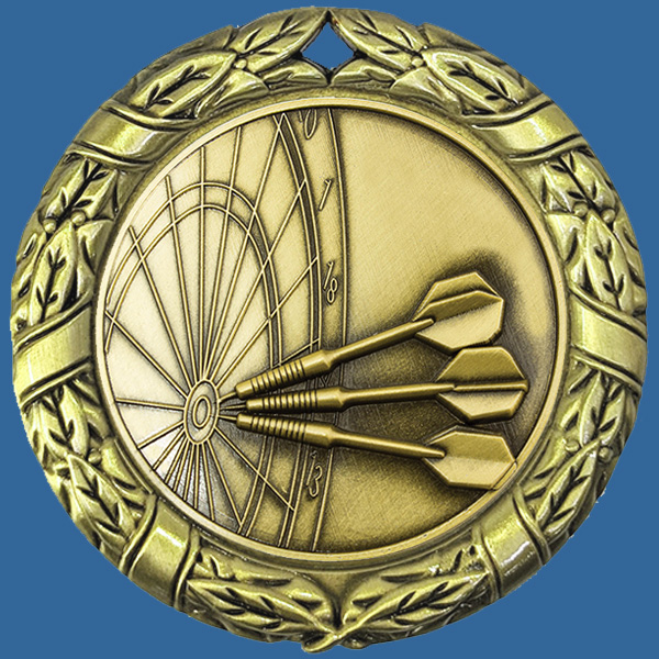 MW70+MM38Gt Wreath Medal with Antique Gold Darts Insert - 70mm