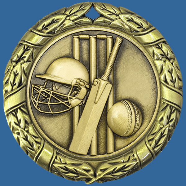 MW70+MM40Gt Wreath Medal with Antique Gold Cricket Insert - 70mm