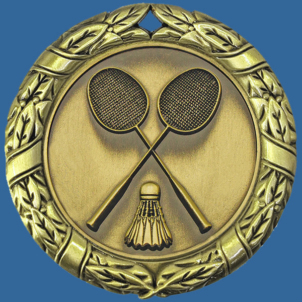 MW70+MM46Gt Wreath Medal with Antique Gold Badminton Insert - 70mm
