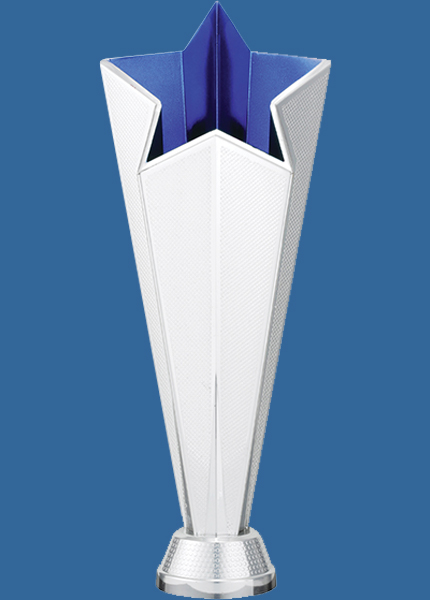 T983t Silver & Blue Plastic Megastar Achievement Trophy Figurine - 22cm