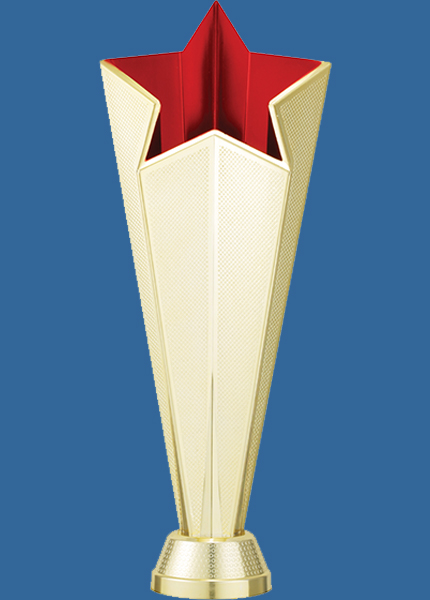 T986t Gold & Red Plastic Megastar Achievement Trophy Figurine - 22cm