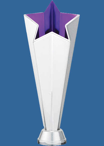 T988t Silver & Purple Plastic Megastar Achievement Trophy Figurine - 22cm