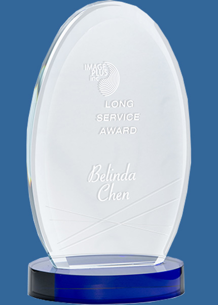 PB05_e Heavy Blue Base Oval Crystal Award 20mm thick