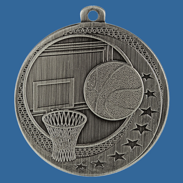 MW907St Wayfare Series Basketball Medal Antique Silver