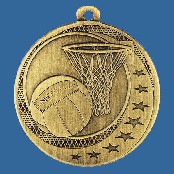 MW911Gt Wayfare Series Netball Medal Antique Gold