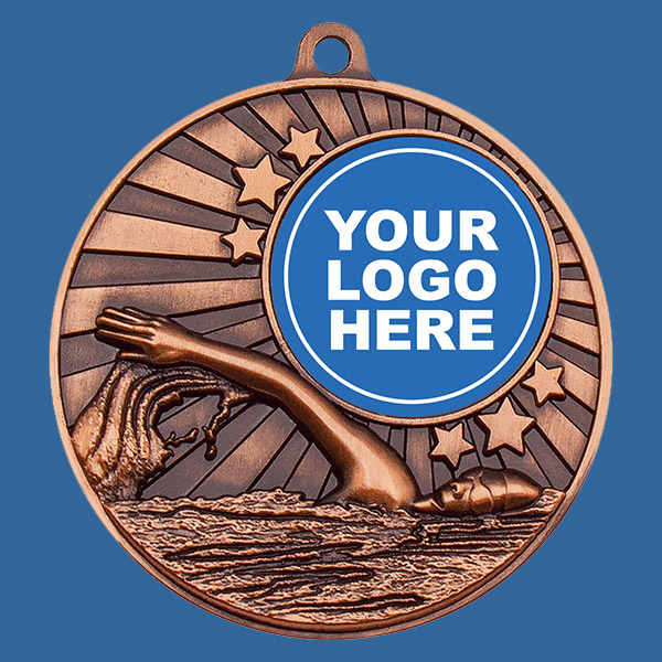 MZ602Bt Swimming Medal Antique Bronze 50mm