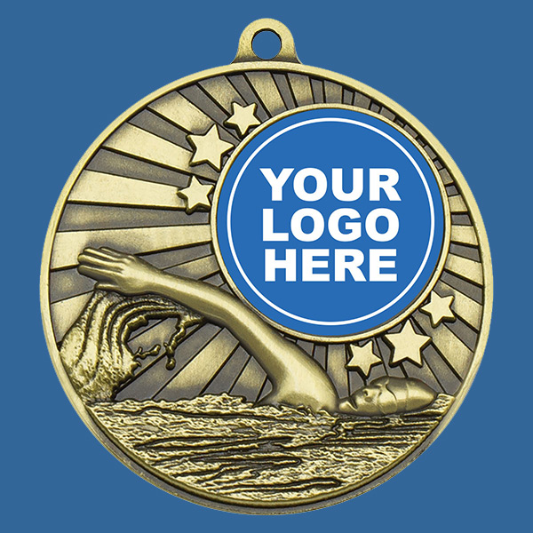 MZ602Gt Swimming Medal Antique Gold 50mm