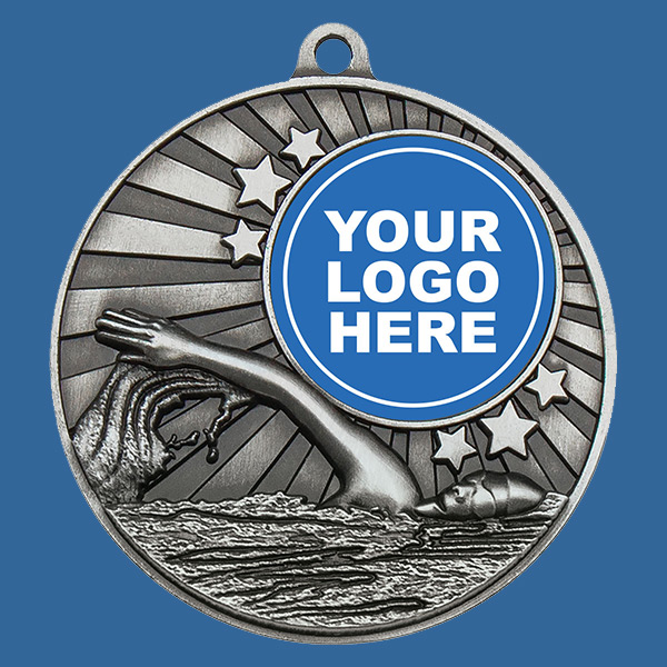 MZ602St Swimming Medal Antique Silver 50mm