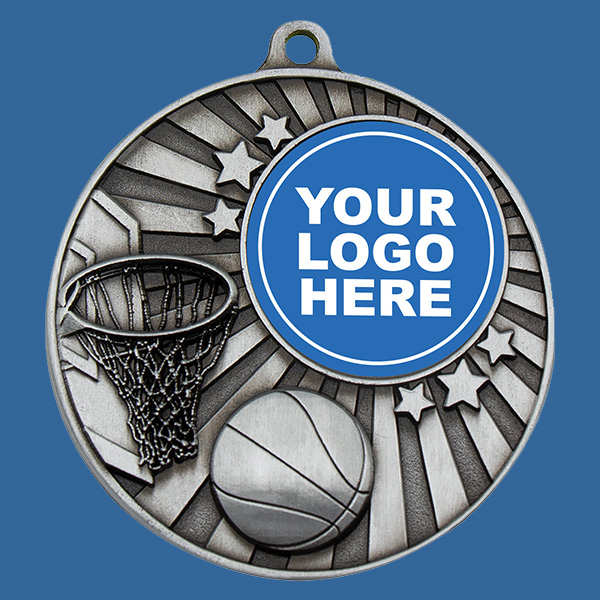 MZ607St Antique Silver Basketball Medal 50mm