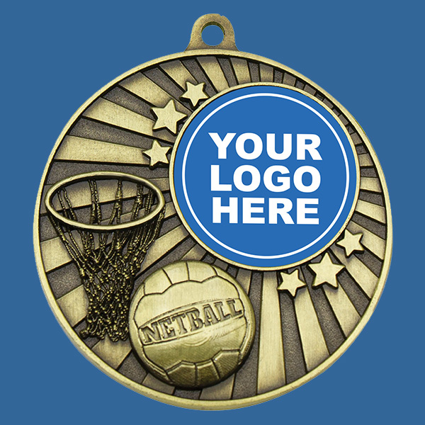 MZ611Gt Antique Gold Netball Medal 50mm