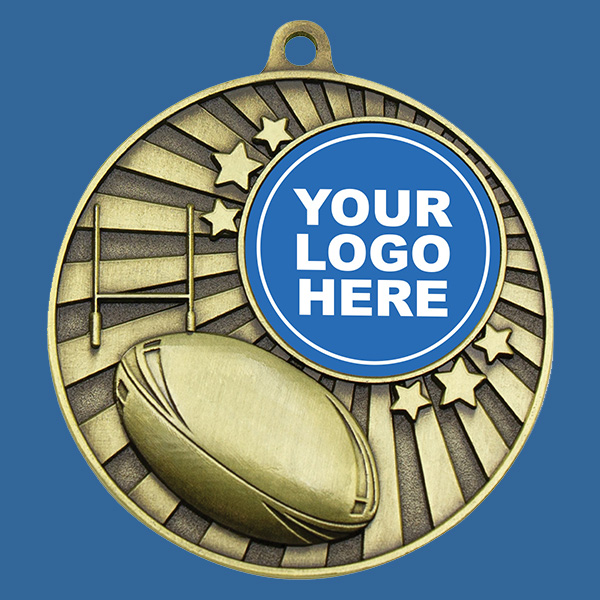MZ613Gt Antique Gold Rugby Medal 50mm