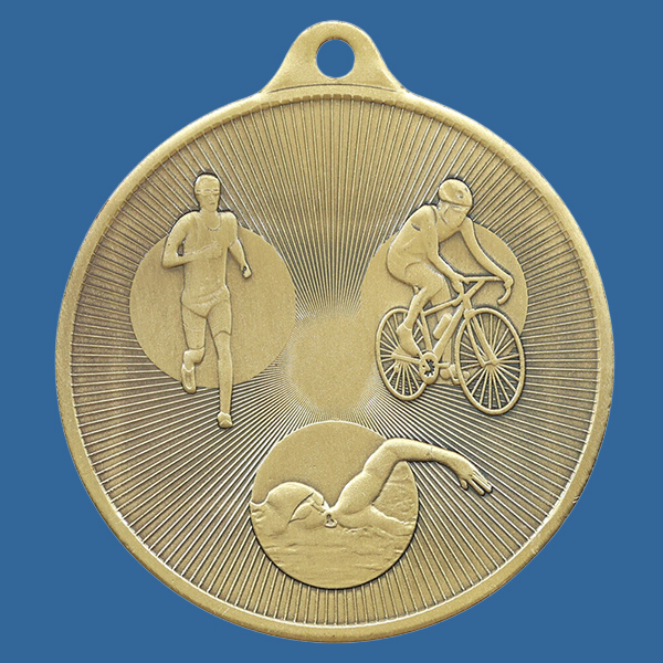 1088-15Ge Universal Series Antique Iron Gold Triathlon Medal 50mm
