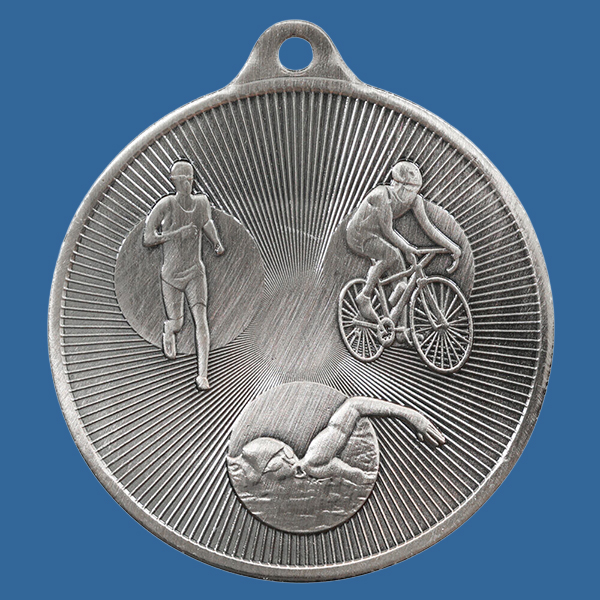 1088-15Se Universal Series Antique Iron Silver Triathlon Medal 50mm