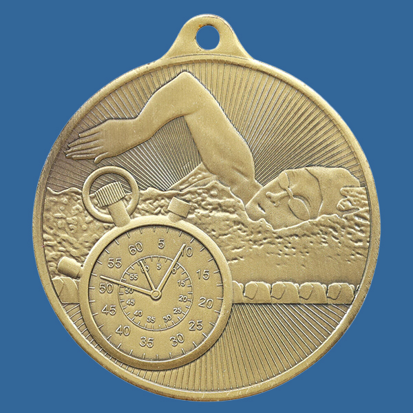 1088-2G Universal Series Antique Iron Gold Swimming Medal 50mm
