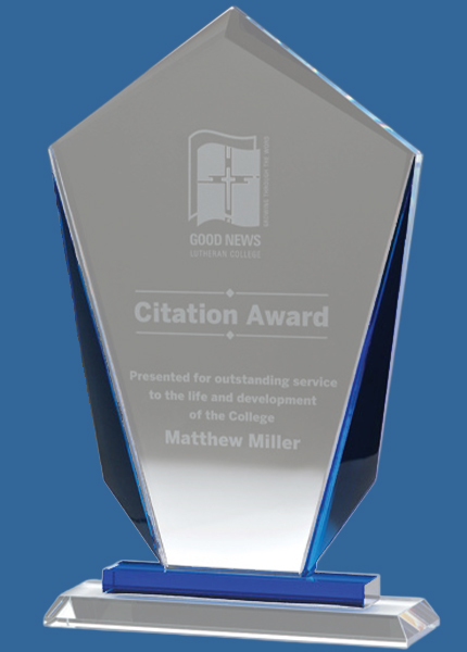 GB352_t Keystone Clear Glass Award with Blue Panels