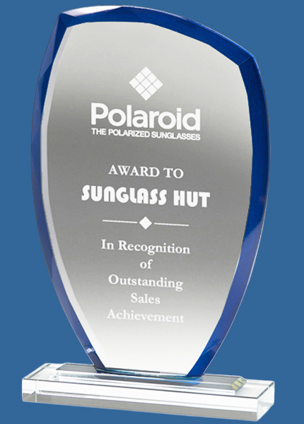W943_t Alpine Peak Clear Glass Award with Blue Edges